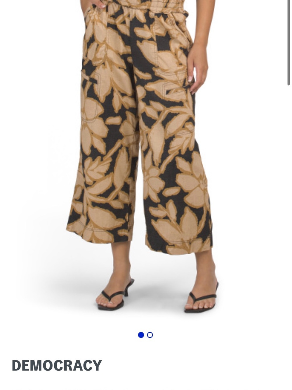 Democracy Black Wide-Leg Cropped Pants with Tan Floral Print